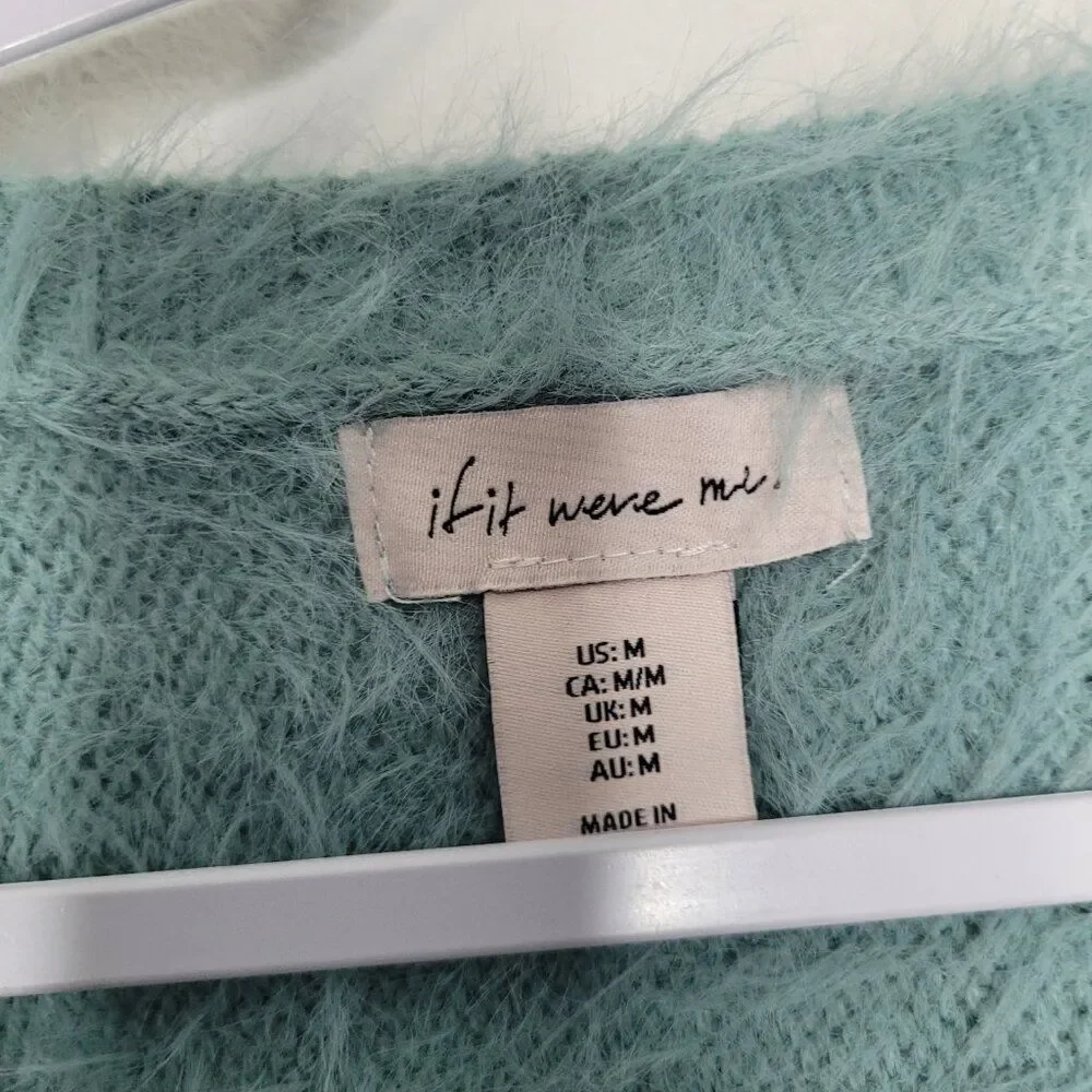 If It Were Me soft blue furry preppy clean girl feminine sweater size medium